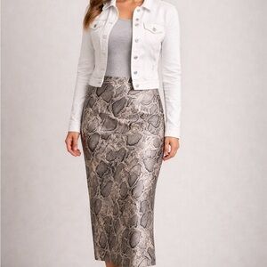 Lovestitch Satin Snake Print Midi Skirt